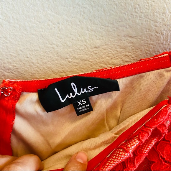 Lulus Red Lace Off The Shoulder Mini Dress Size XS - Picture 8 of 10